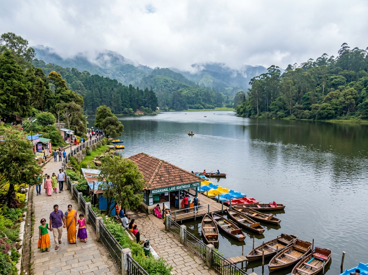 Kodaikanal Lake with boathouse